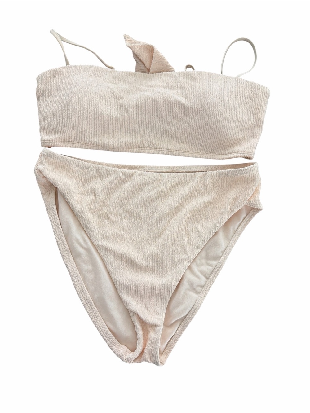 SANCTUARY SWIM ON THE WATER TEXTURE BANDEAU BIKINI SET CREAM RIBBED Size XL